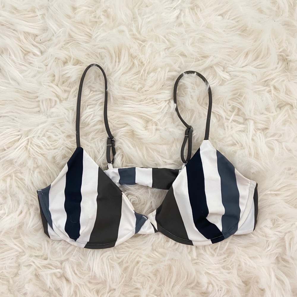 Mikoh Navy White Gray Striped Bikini Top